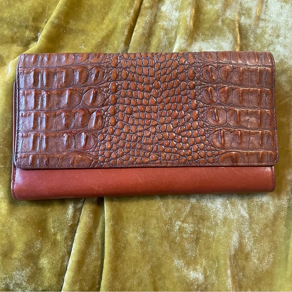 Brahmin Soft CHECKBOOK Clutch Purse Wallet CARAMEL HAMILTON  Croco Embossed - Picture 4 of 7